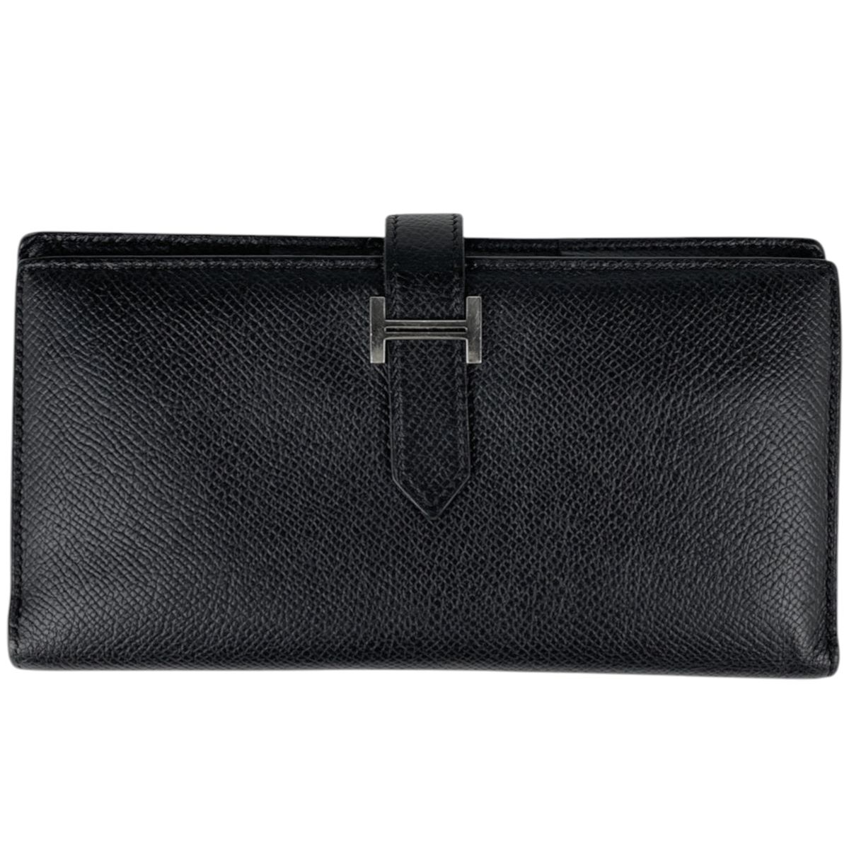 エルメス HERMES ベアン スフレ 二つ折り Hロゴ 長財布 レザー ブラック A レディース