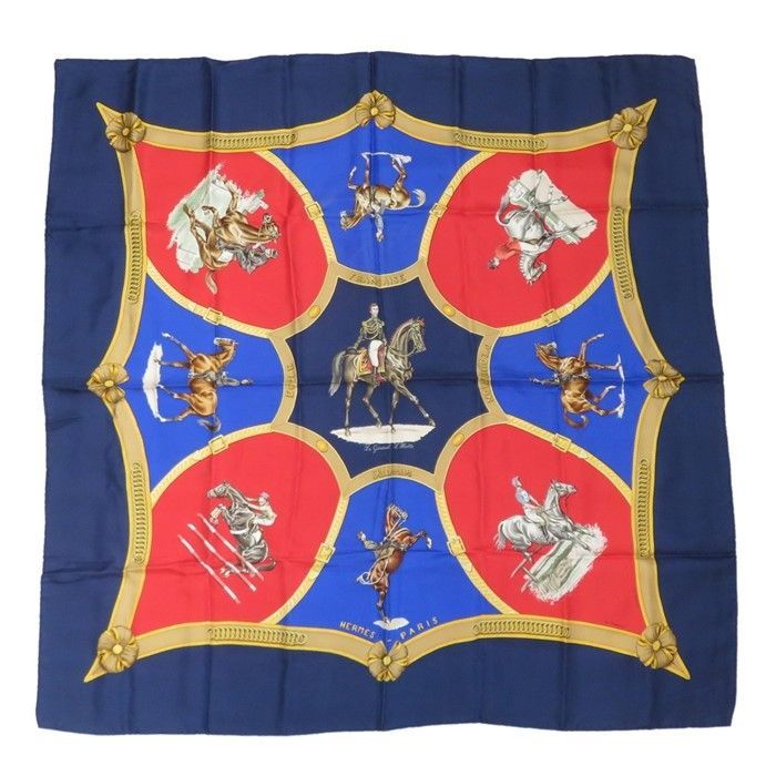 HERMES エルメス カレ90 スカーフ Le General LA Hotte フランス国立乗馬学校 フランス国立乗馬学校 ネイビー フランス製 rk10255
