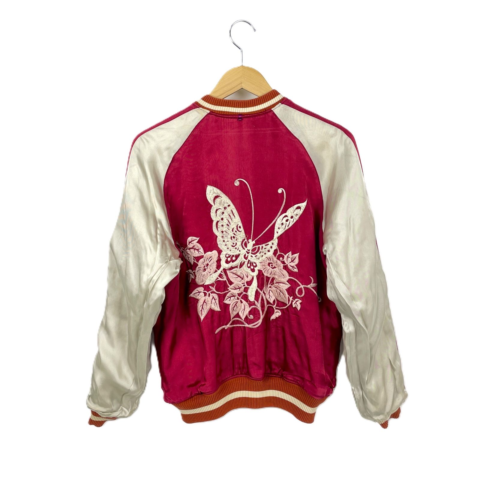 聖林公司 リバーシブル スカジャン スーベニアジャケット 花 蝶々柄刺繍 Mサイズ レッド ブラック