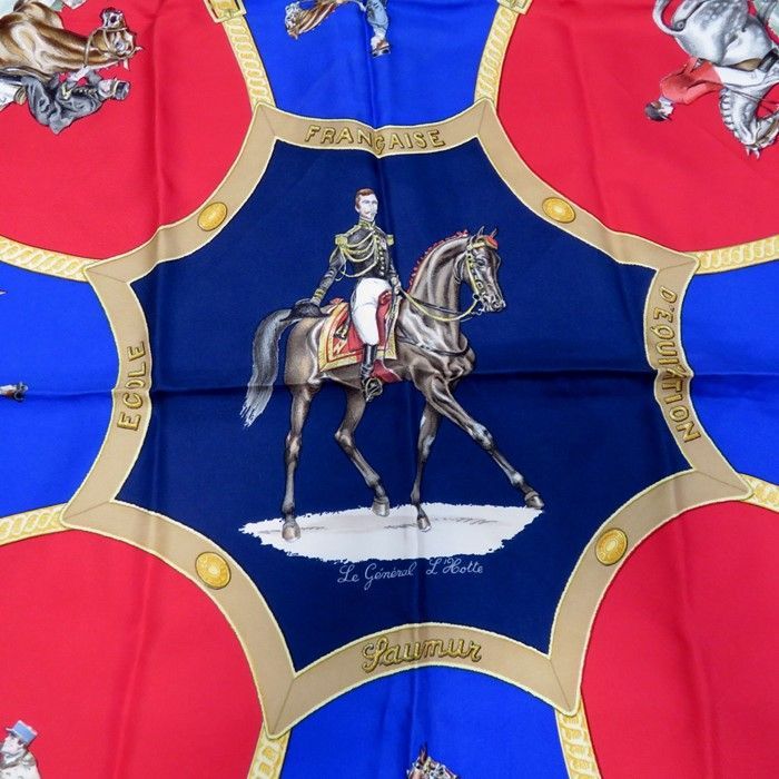 HERMES エルメス カレ90 スカーフ Le General LA Hotte フランス国立乗馬学校 ネイビー フランス製 rk 10255