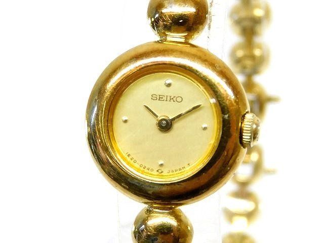 美品 SEIKO 1E20-0070 ブレスウォッチ ゴールド 24H発送 ジャンク セイコー 時計 □ 1E20-0070 クォーツ ラウンド レディース