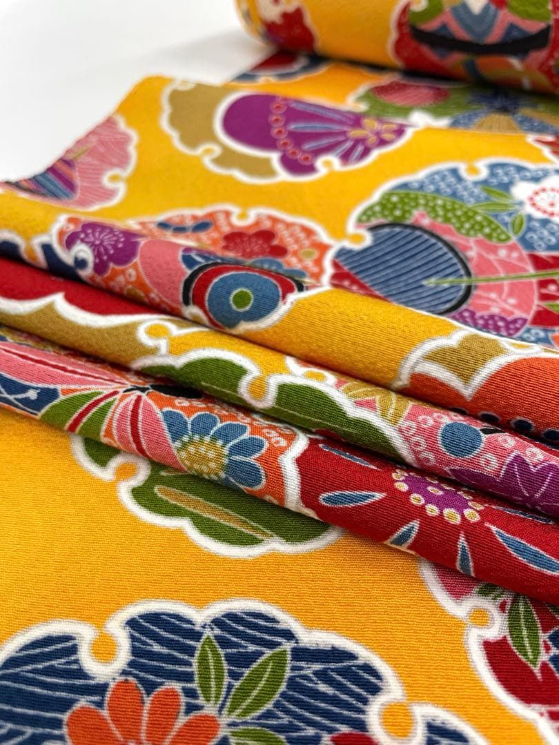  小紋 手染め 七五三 十三詣 雪輪に玩具 花 正絹 反物 T 9108 小紋 着物反物