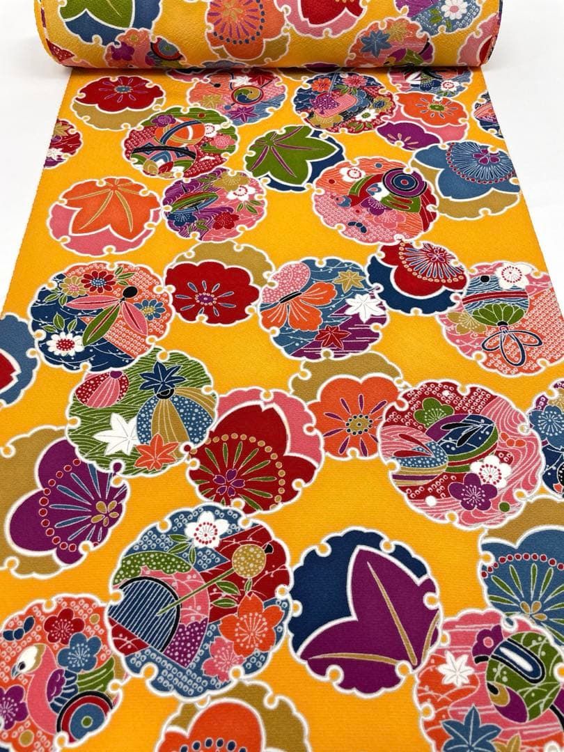 小紋 手染め 七五三 十三詣 雪輪に玩具 花 正絹 反物 T 9108