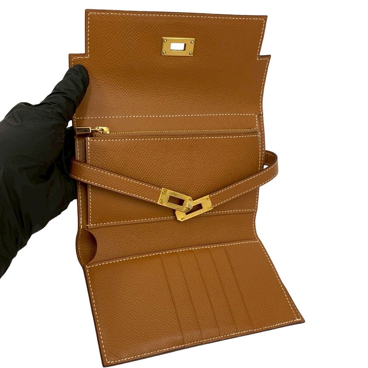 極 美品 D 刻印 HERMES エルメス ケリーウォレット ミディアム ヴォー  