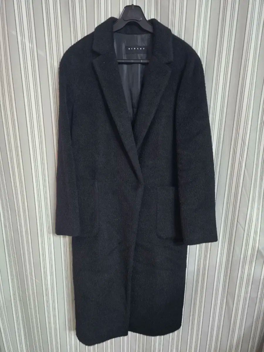 42 シスレー ブラック アルパカ ウール ロングコート