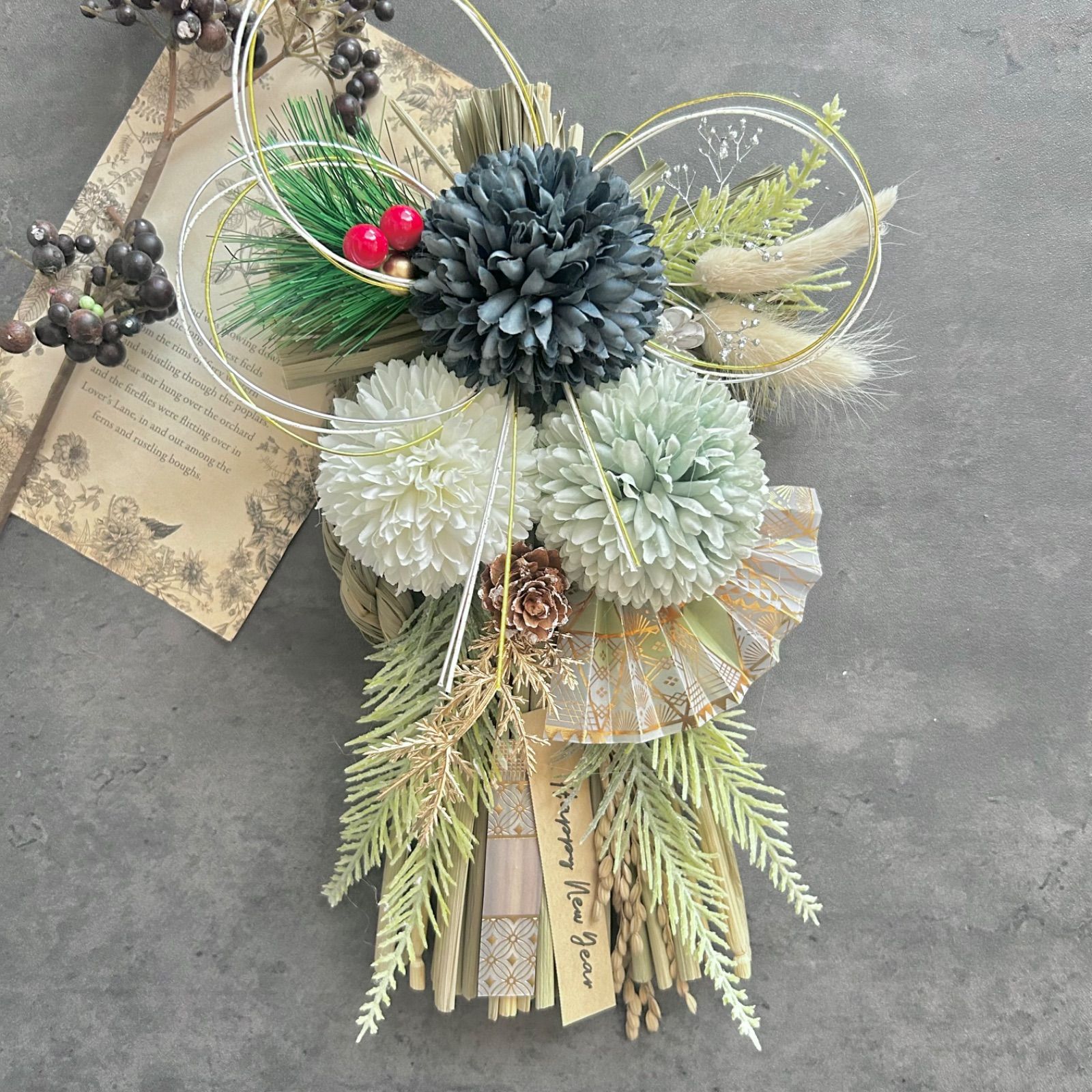 木ノ実とグリーンのしめ縄飾り☆お正月飾り☆しめ縄リース お正月飾り】木の実としめ縄 #3 しめ縄・しめ飾り Chêne 通販 18383259