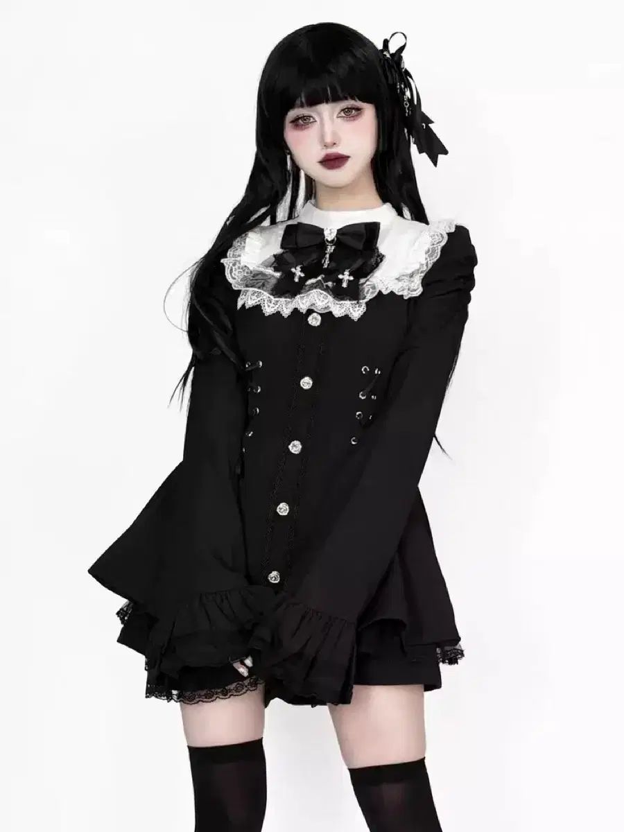 量産型 レース フード フ 袖 フィット ONE PIECE セット 長袖 3 COLOR