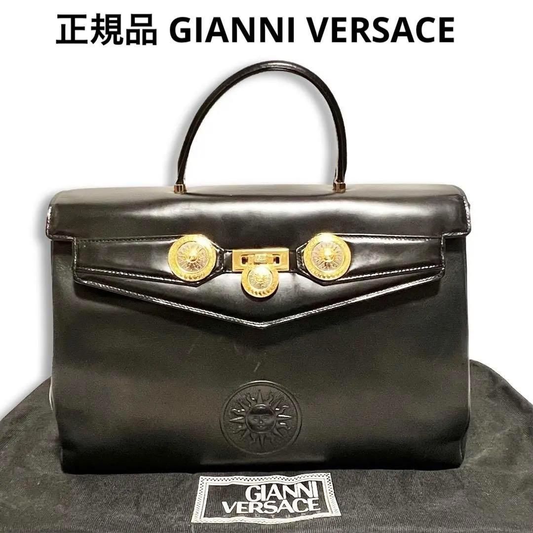 良品 ジャンニヴェルサーチ ハンドバッグ 2wayレザー ブラック サン