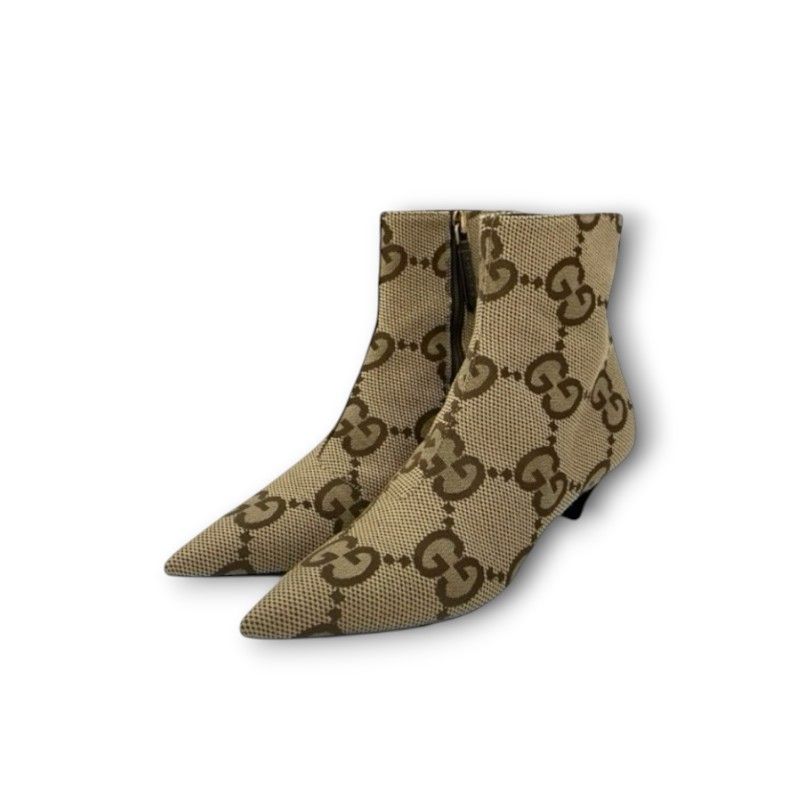 グッチ GUCCI ブーツ ショートブーツ 靴 シューズ キャンバス ベージュ