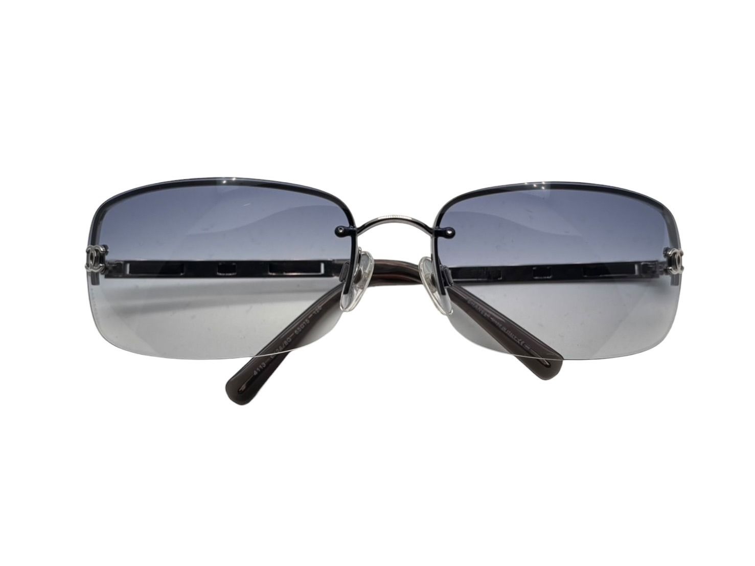 CHANEL シャネル サングラス メガネ ココマーク リムレス ブルーグレー メタル シルバー金具 サイズ65◻︎15 4b008973