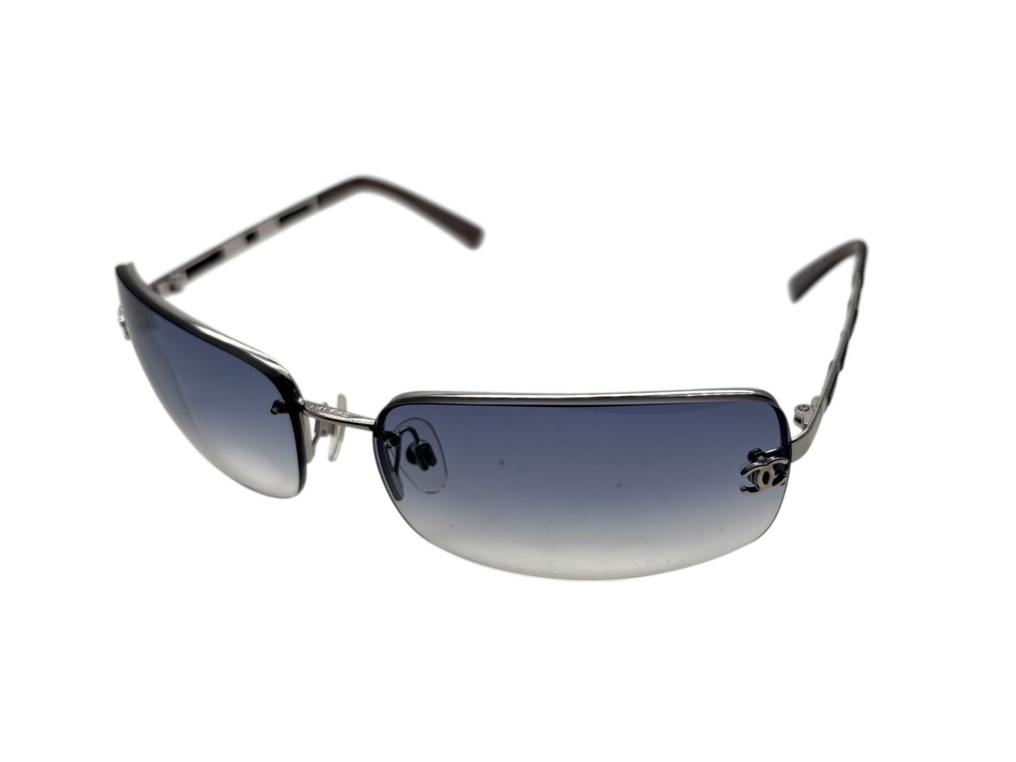 CHANEL シャネル サングラス メガネ ココマーク リムレス ブルーグレー メタル シルバー金具 サイズ65◻︎15 4 b 008973