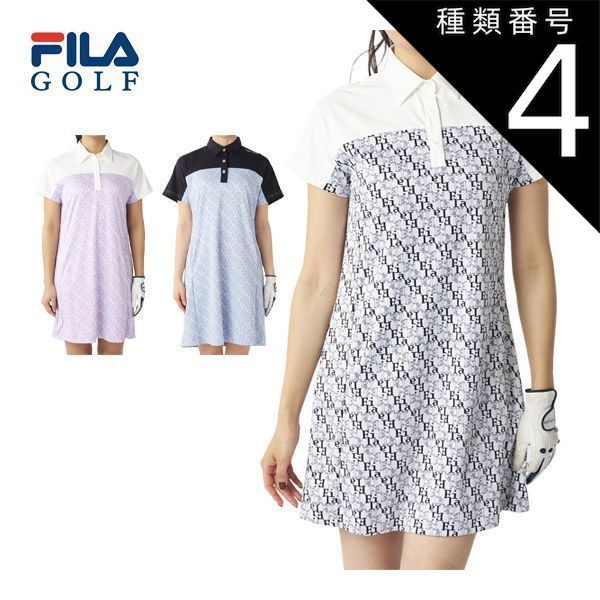 種類4：ブルー(BL)/3L フィラゴルフ タイポ柄ジャガード 半袖 ワンピース ウェア レディース 2025年春夏モデル S-3L 755-441 