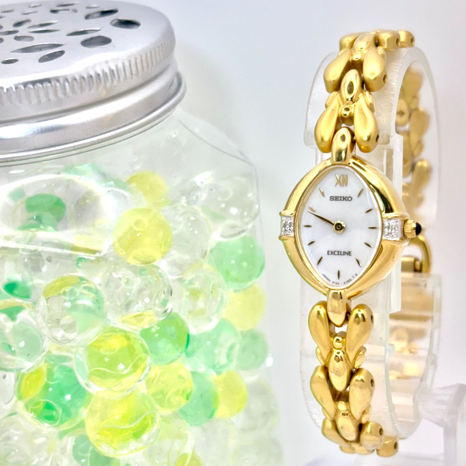 美品/新品電池】SEIKO セイコー EXCELINE エクセリーヌ 2Pダイヤ