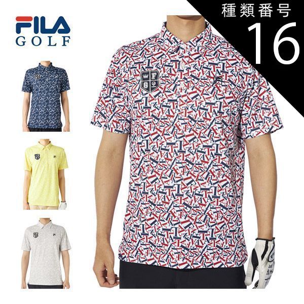 人気SALE，SALE 種類16：イエロー(YL)/M フィラゴルフ 総柄 半袖 ポロシャツ ウェア メンズ 2025年春夏モデル M-3L 745-605 シャツ