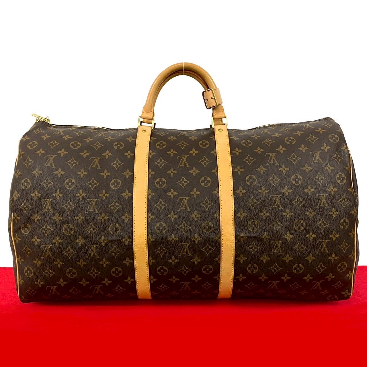 LOUIS VUITTON ルイヴィトン キーポル 55 モノグラム レザー 本革 ボストンバッグ 旅行かばん ハンドバッグ ブラウン 19896