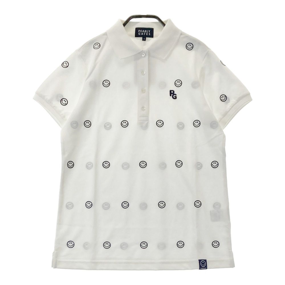 サイズ 1 PEARLY GATES パーリーゲイツ 半袖ポロシャツ ニコちゃん刺繍 総柄 ホワイト系 240101555496 ゴルフウェア レディース ストスト