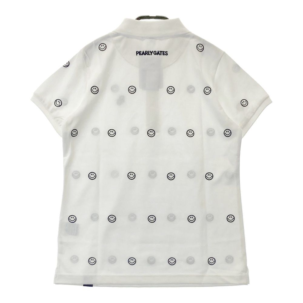 サイズ 1 PEARLY GATES パーリーゲイツ 半袖ポロシャツ ニコちゃん刺繍 総柄 ホワイト系 ゴルフウェア レディース ストスト
