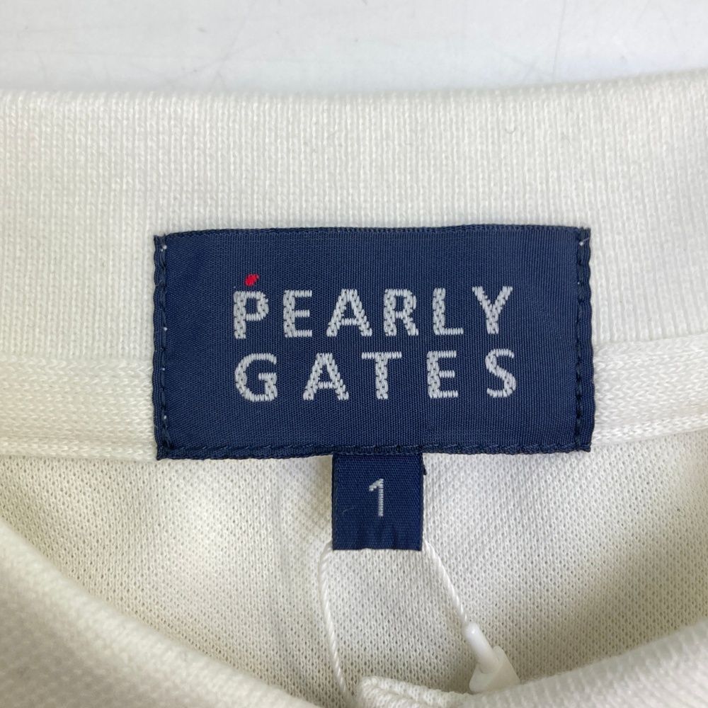  サイズ 1 PEARLY GATES パーリーゲイツ 半袖ポロシャツ ニコちゃん刺繍 総柄 ホワイト系 ゴルフウェア レディース ストスト シャツ レディースウェア