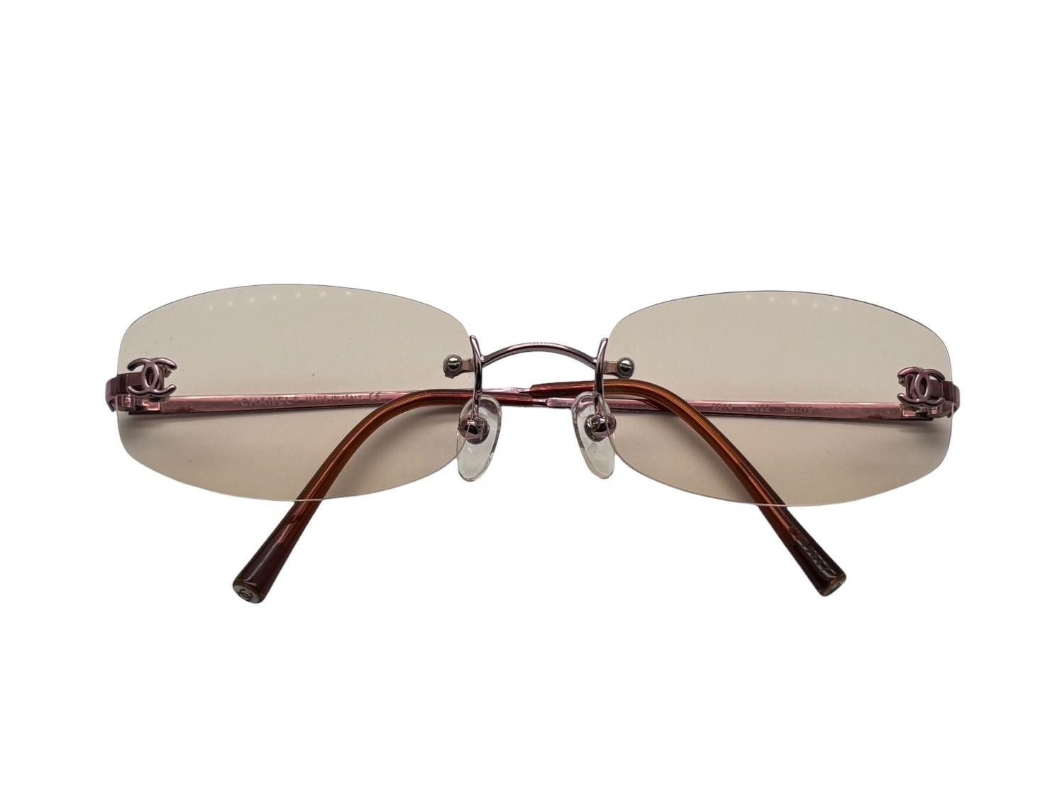 CHANEL シャネル サングラス リムレス 2014 ココマーク イタリア製 メタル ピンク サイズ54◻︎19 4 b 007588