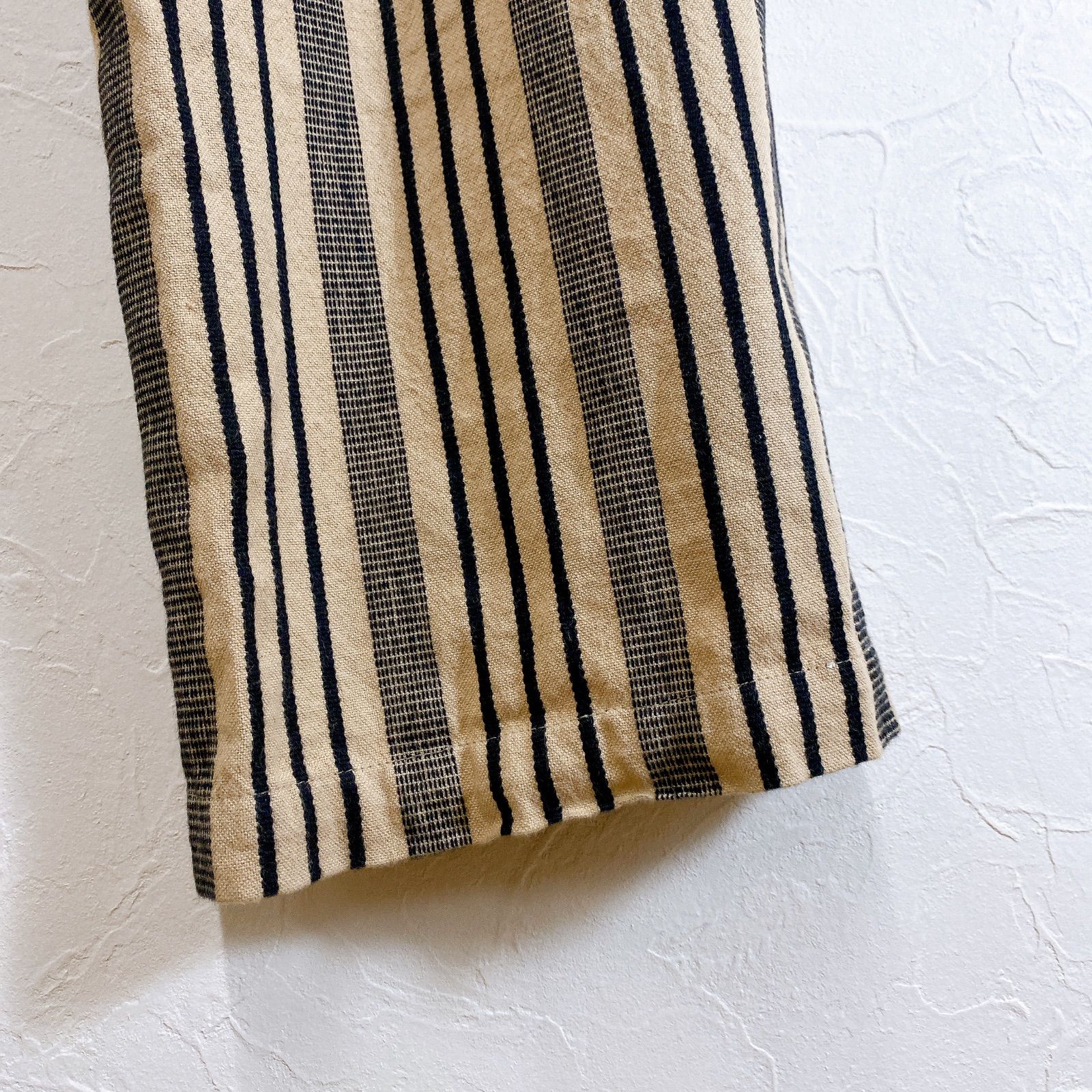 トレンド感 sara mallika ストライプイージーパンツ ウエストゴム イージーパンツ カジュアル ストライプ ベージュ レディース S