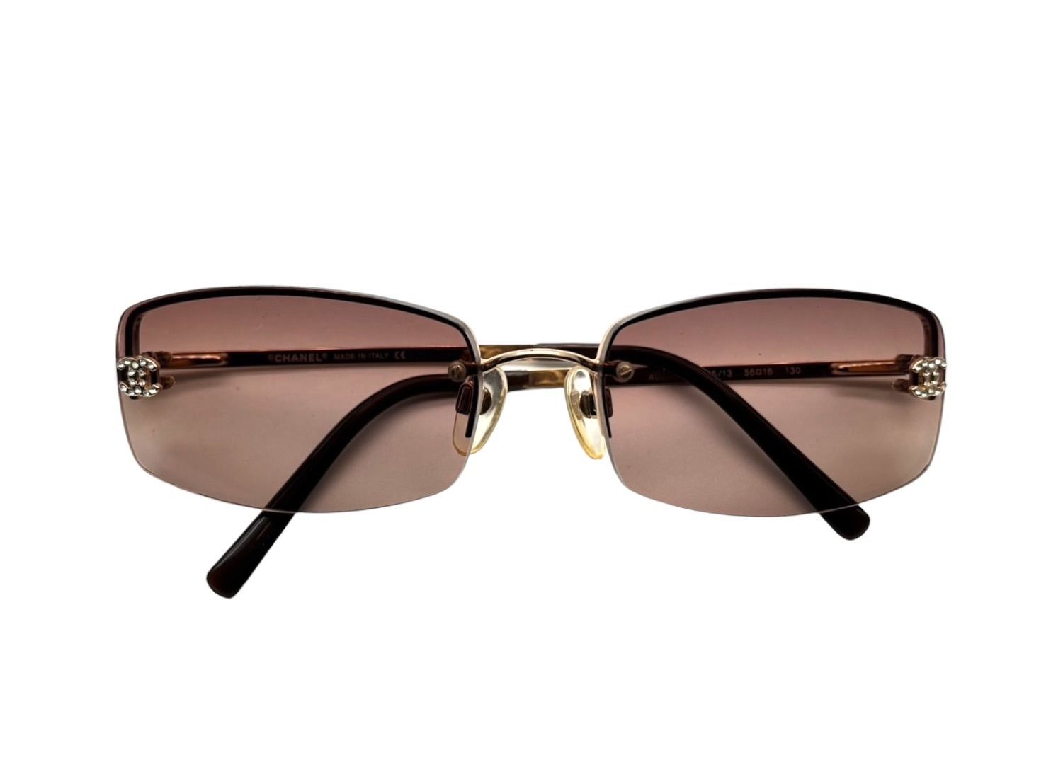CHANEL シャネル リムレス サングラス ココマーク メタル ラインストーン 4093-B ブラック ゴールド金具 サイズ56◻︎16 4b008072