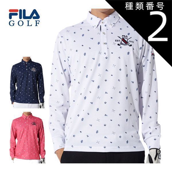 ゴルフ 種類2：ピンク(PK)/LL フィラゴルフ 飛び柄 ボタンダウン 長袖