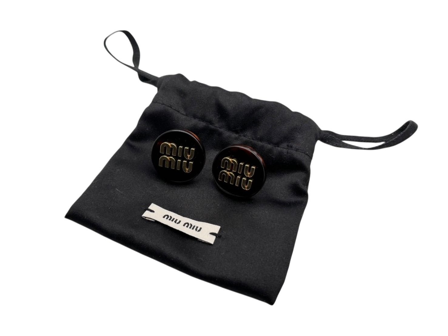 MIUMIU ミュウミュウ イヤリング べっ甲 ブラウン ゴールド ロゴ金具 4b008822