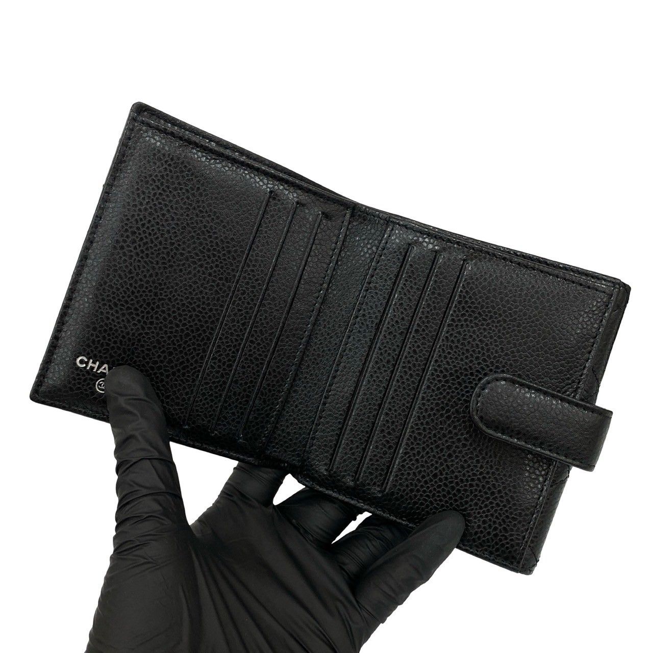  き カード シール有 14番台 CHANEL シャネル マトラッセ ココ キャビアスキン レザー 本革 二つ折り財布 ブラック 38598 その他 小物