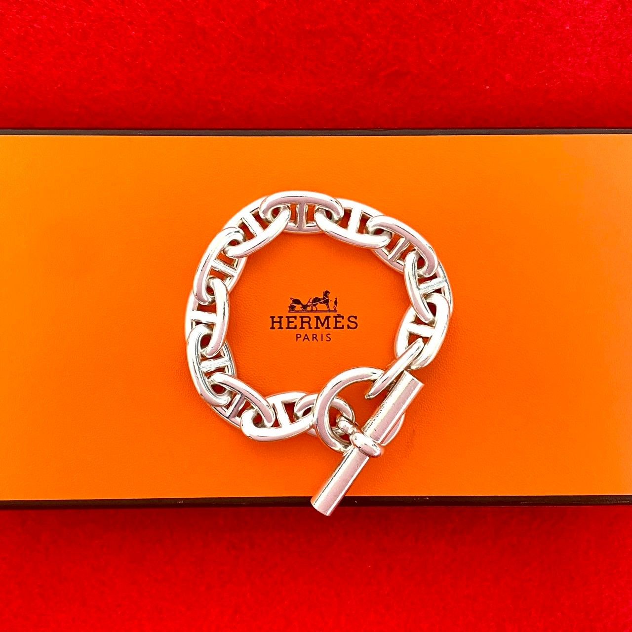 品 HERMES エルメス シェーヌダンクル TGM 12コマ シルバー925 チェーン ブレスレット シルバー 66572