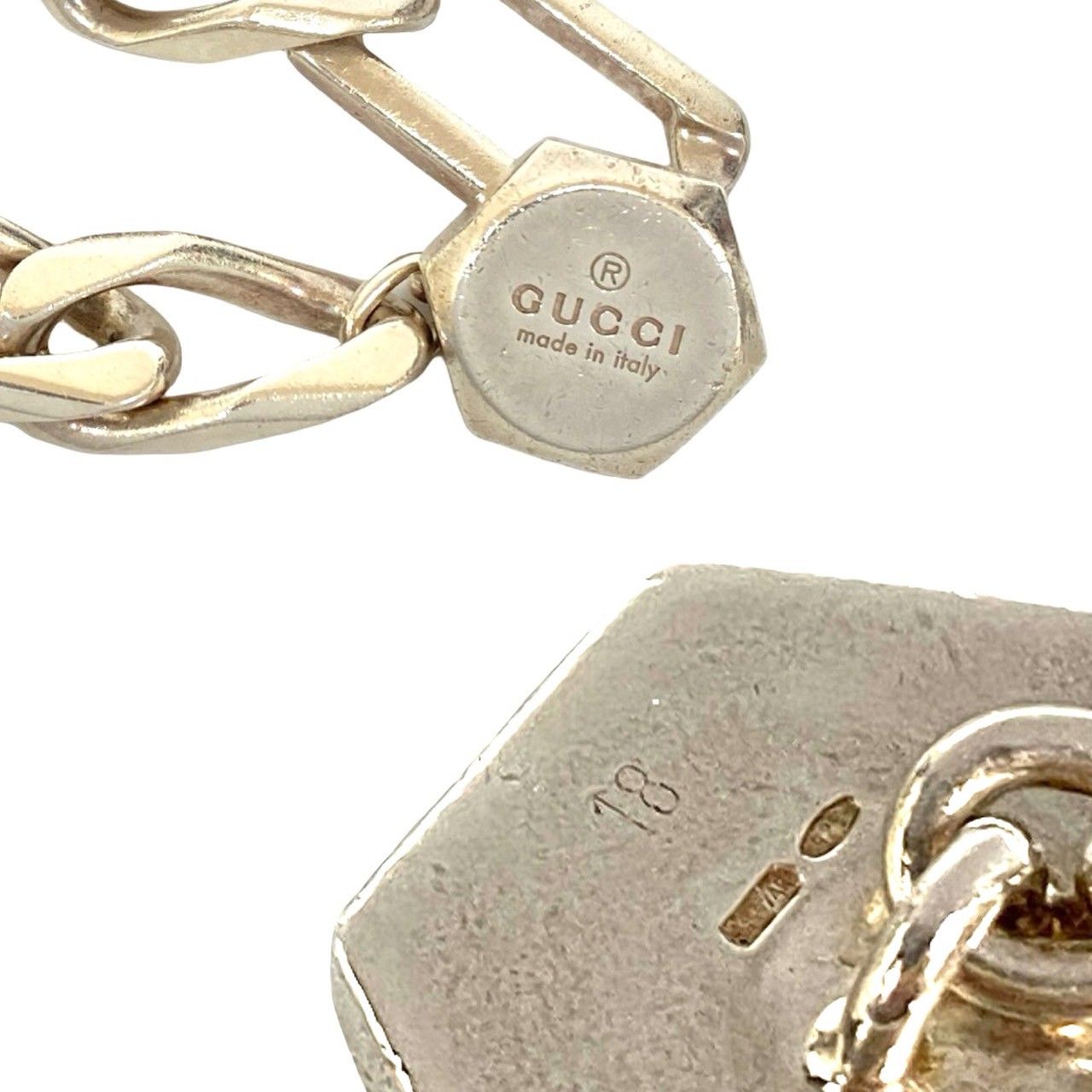 保存袋付 GUCCI グッチ ロゴ 刻印 シルバー925 喜平 チェーン ブレスレット バングル メンズ レディース 74765