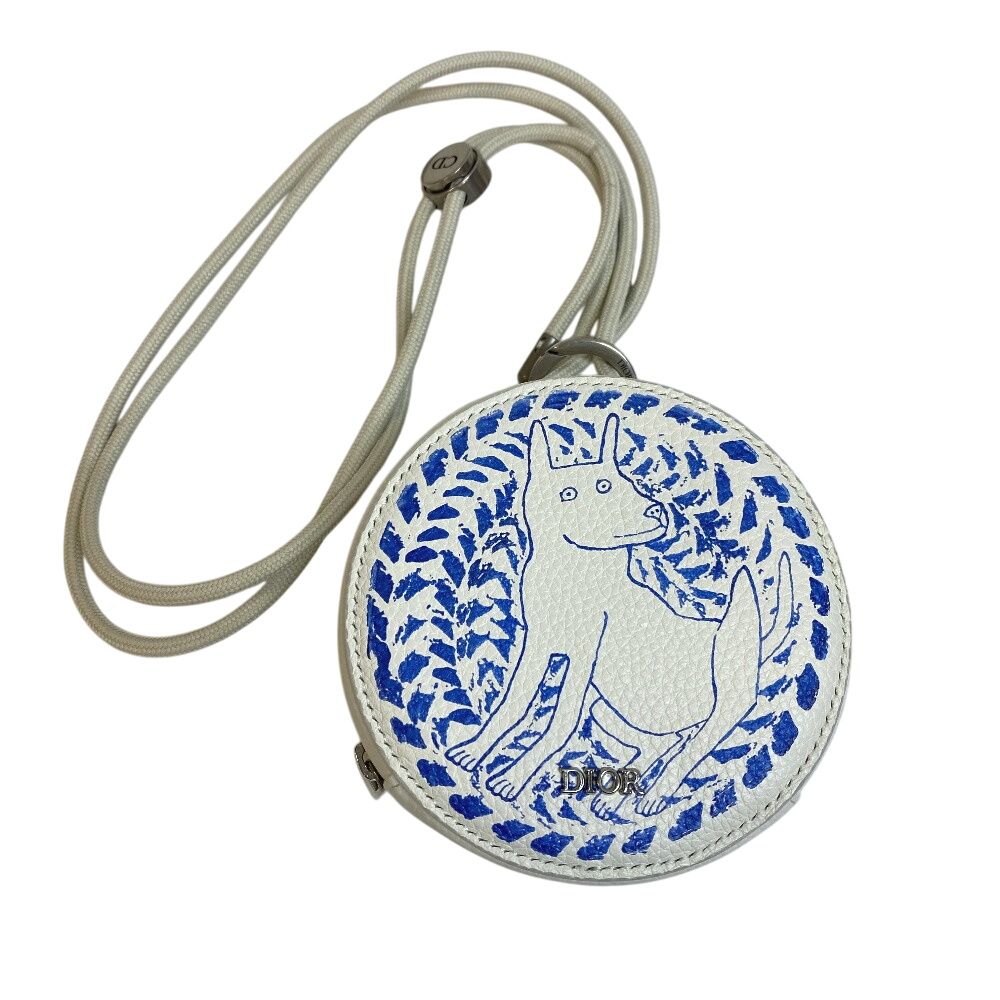 Christian Diorクリスチャンディオール ヨーヨーポーチ ストラップ付 犬 ヒルトン ネルコラボ ポーチ 小物入れ ホワイト ユニセックス
