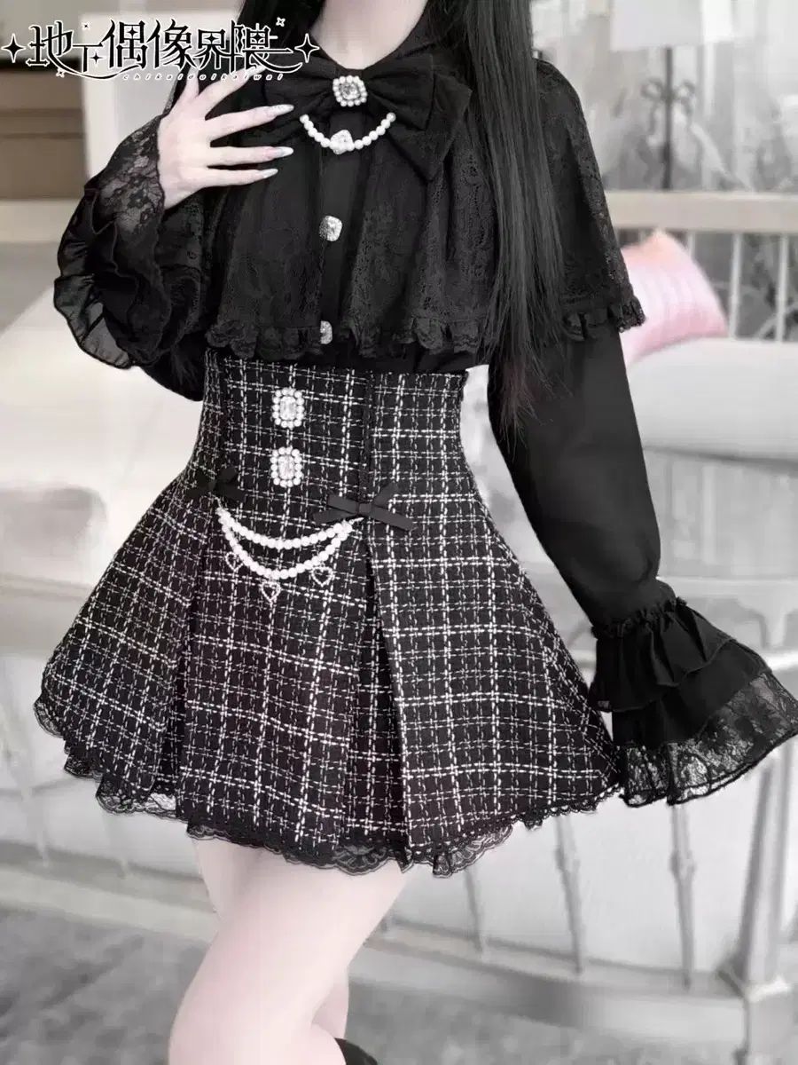 パール ボー レース プリンセス 袖 スウェット シャツ スカート セット 2