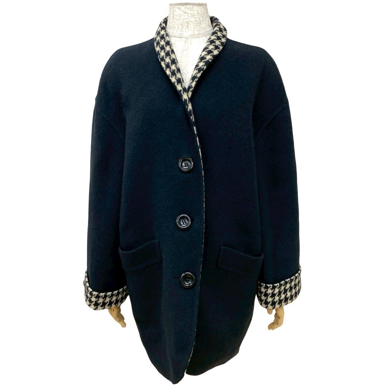 品 Christian Dior クリスチャンディオール 千鳥格子 柄 ウール コート サイズ 7 レディース ブラック 93466