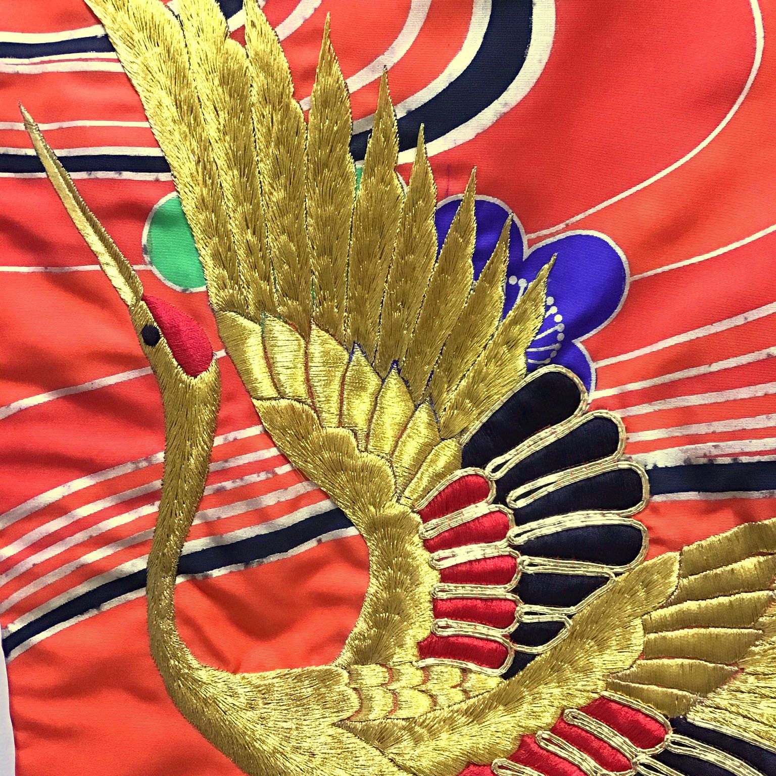 金色オレンジ鶴刺繍着物 結婚式の色打掛・花嫁用着物|オレンジゴールドの地に鶴刺繍 No.263