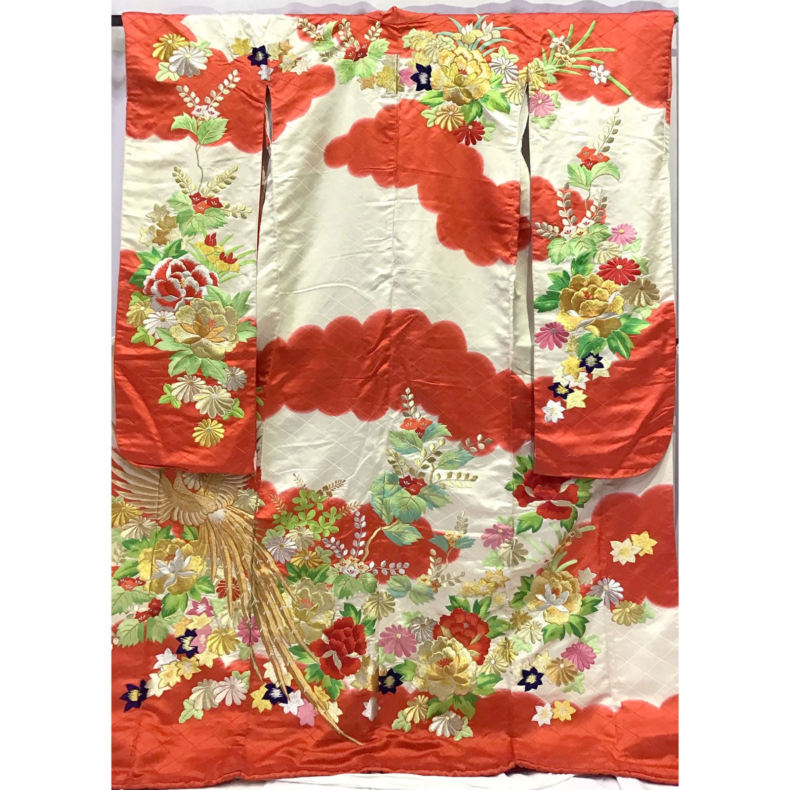 着物 引き振袖 刺繍 鳳凰 花 赤系地 No 200701 1678 梱包サイズ80