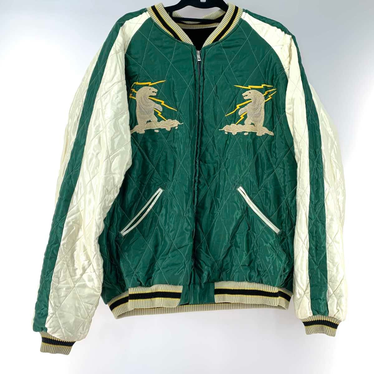 テーラー東洋 メンズ スカジャン XXXL グリーン 大陸 ブラック 熊 リバーシブル TT 15175