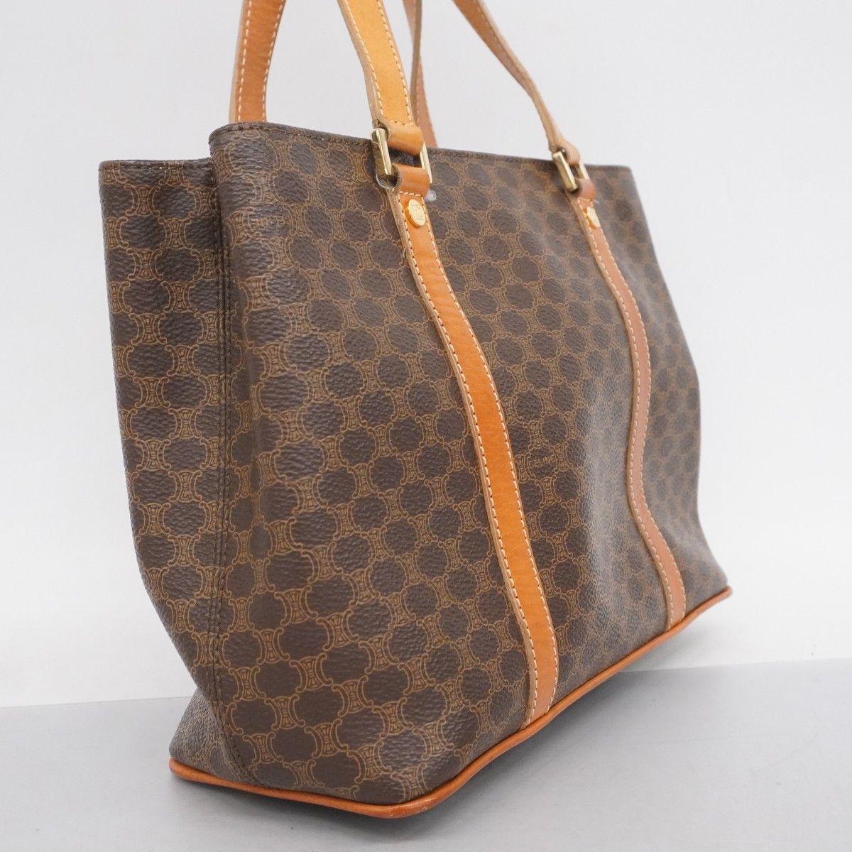 5oc2515 セリーヌ ハンドバッグ マカダム PVC ブラウン ゴールド金具 レディース