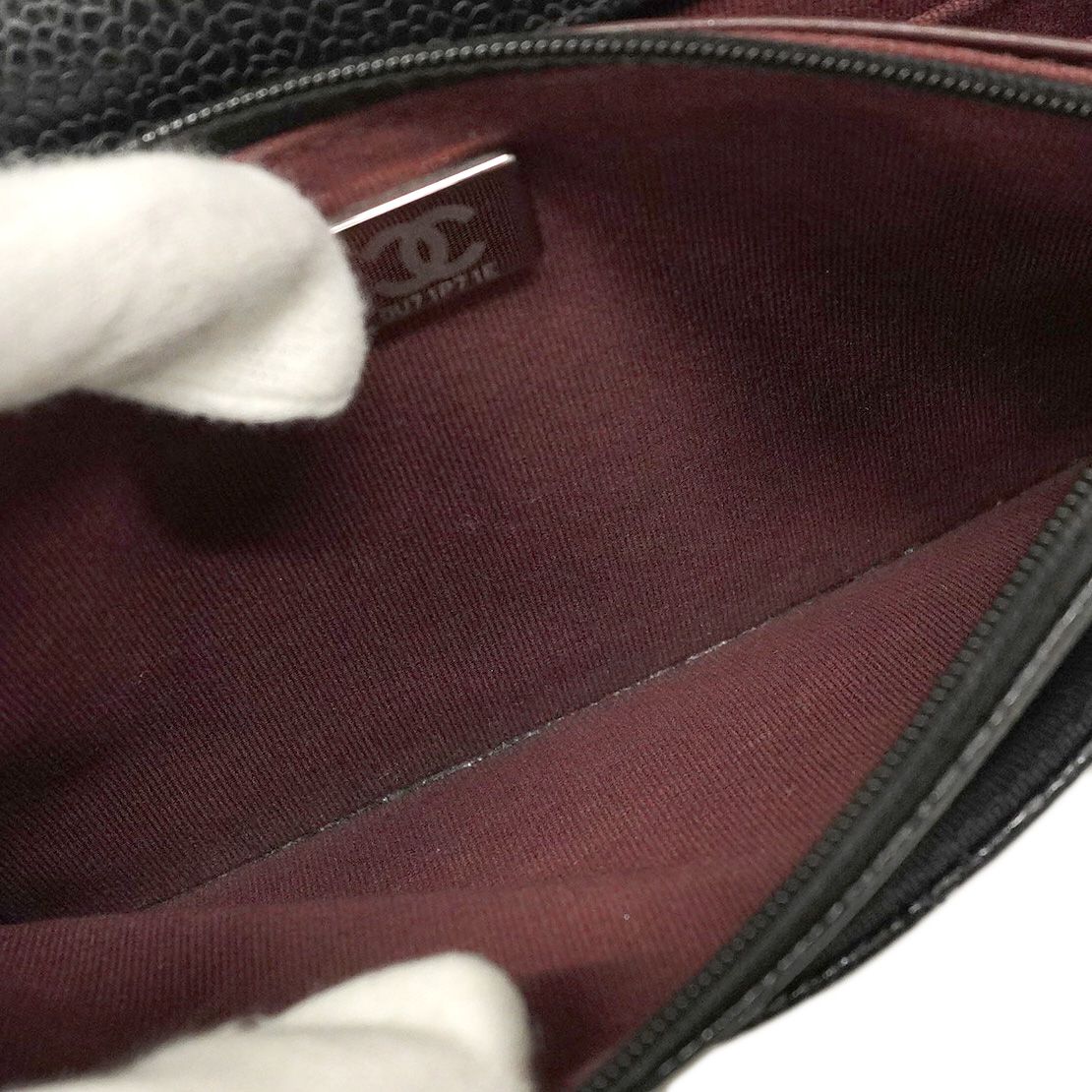  5 oc 2537 h シャネル ショルダーウォレット マトラッセ キャビアスキン ブラック シルバー金具 レディース その他 小物