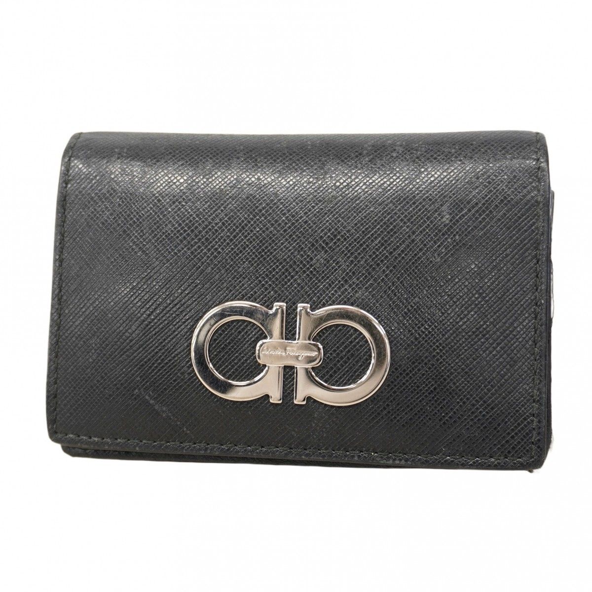 5oc2624 サルヴァトーレフェラガモ カードケース ガンチーニ レザー ブラック シルバー金具 メンズ レディース ユニセックス