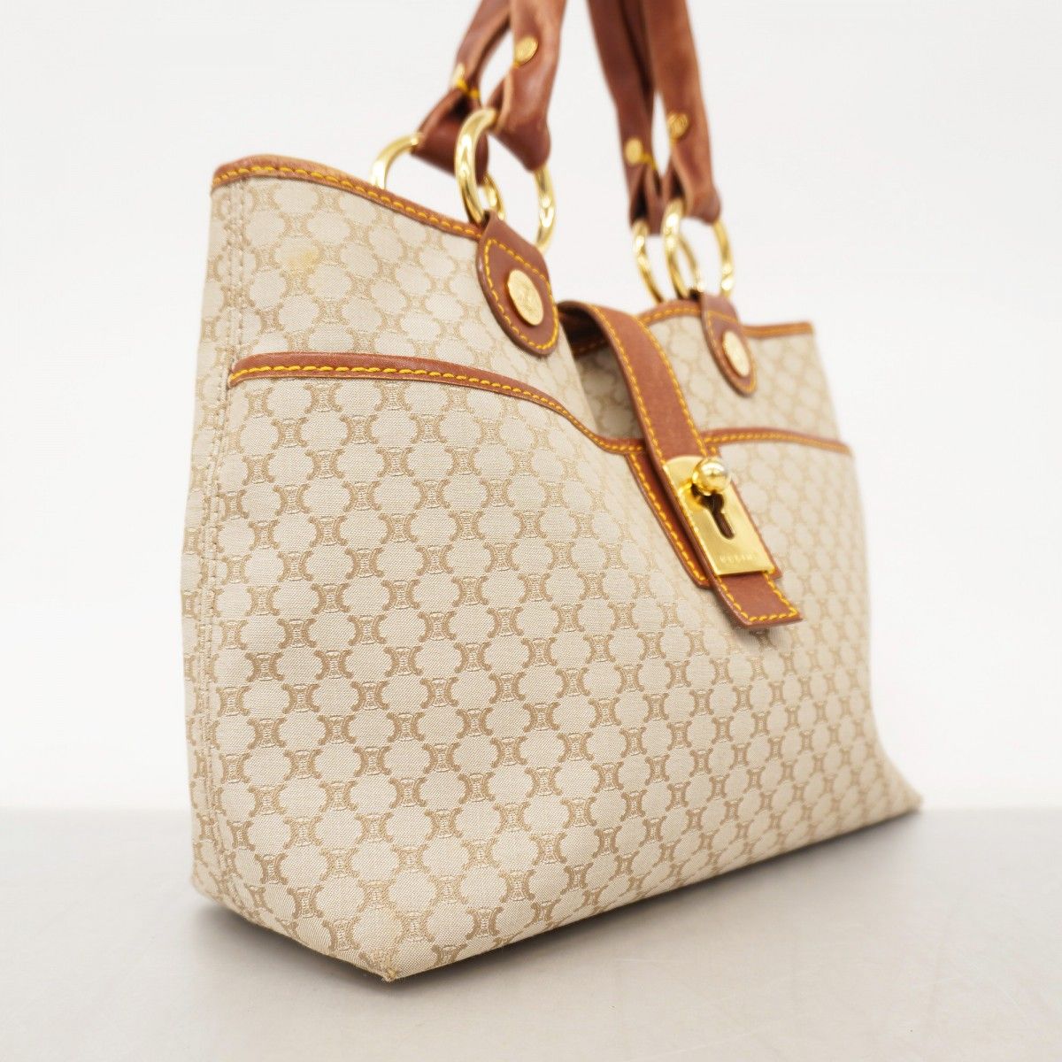 5oc2632 セリーヌ ハンドバッグ マカダム キャンバス ベージュ ゴールド金具 レディース