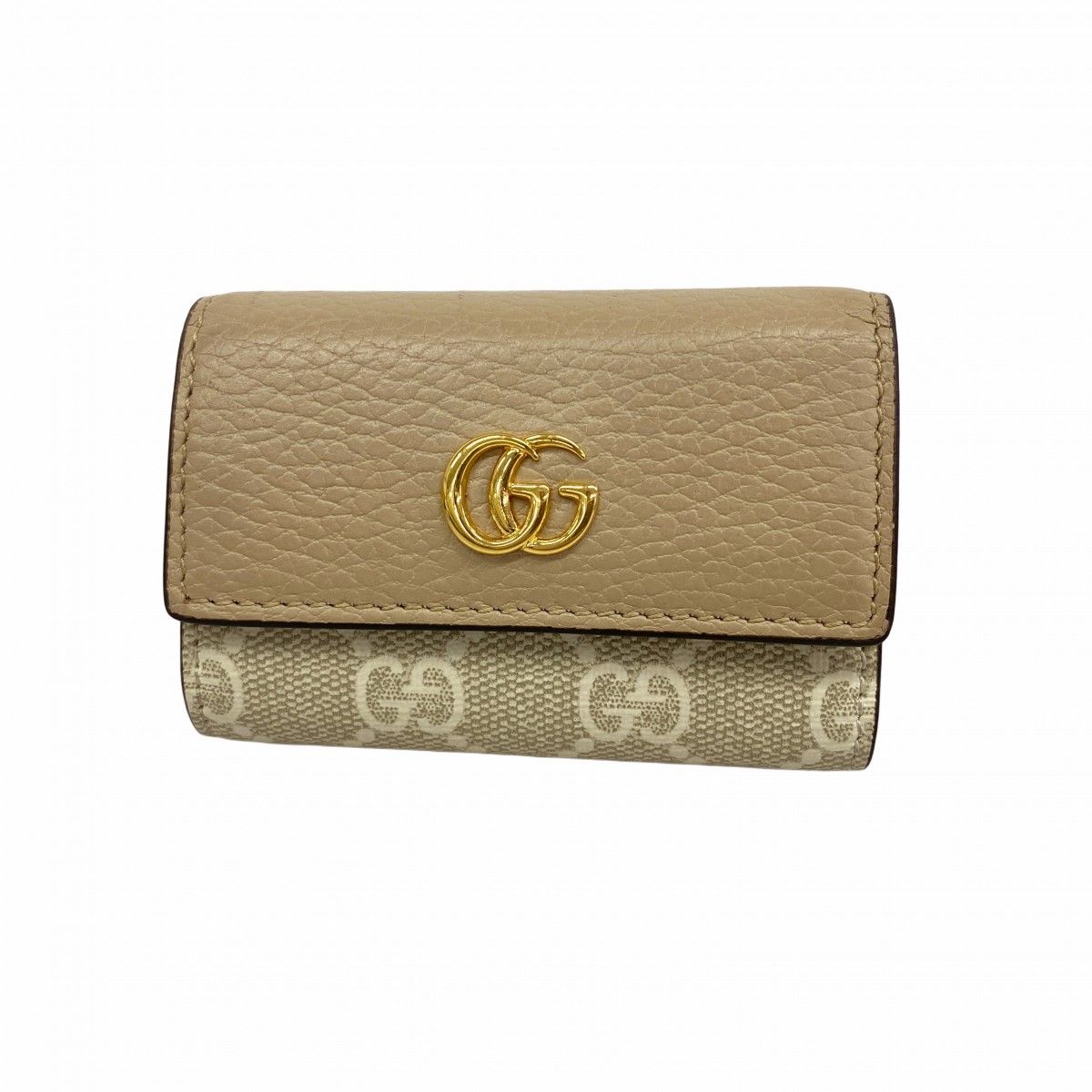5oc2623 グッチ キーケース GGマーモント 456118 レザー ベージュ ゴールド金具 レディース