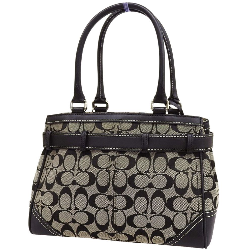 本物保証 超 コーチ COACH シグネチャー ハンドバッグ ８K06 ロゴ トートバッグ キャンバス レザー ブラック グレー