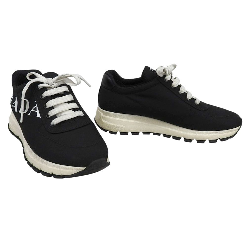 プラダ PRADA スニーカー 1 E 552 L 37 約24.0 cm レディース 靴 ナイロン ブラック サイドロゴ