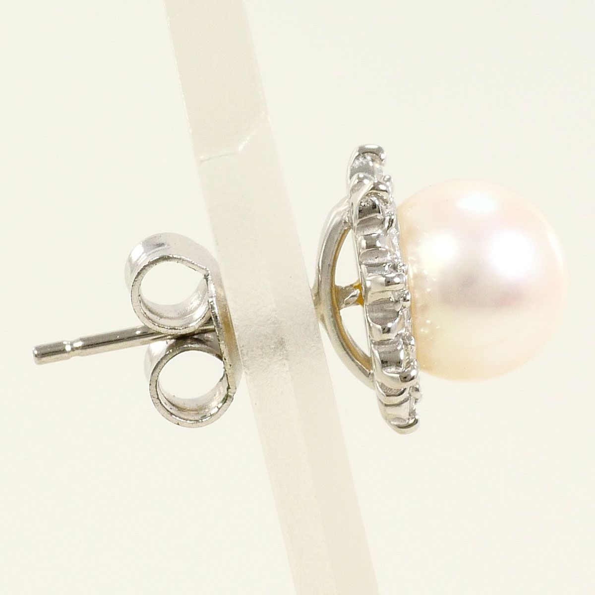PT900 プラチナ ピアス 片耳 パール 真珠 ダイヤモンド 総重量約1.3g レディース