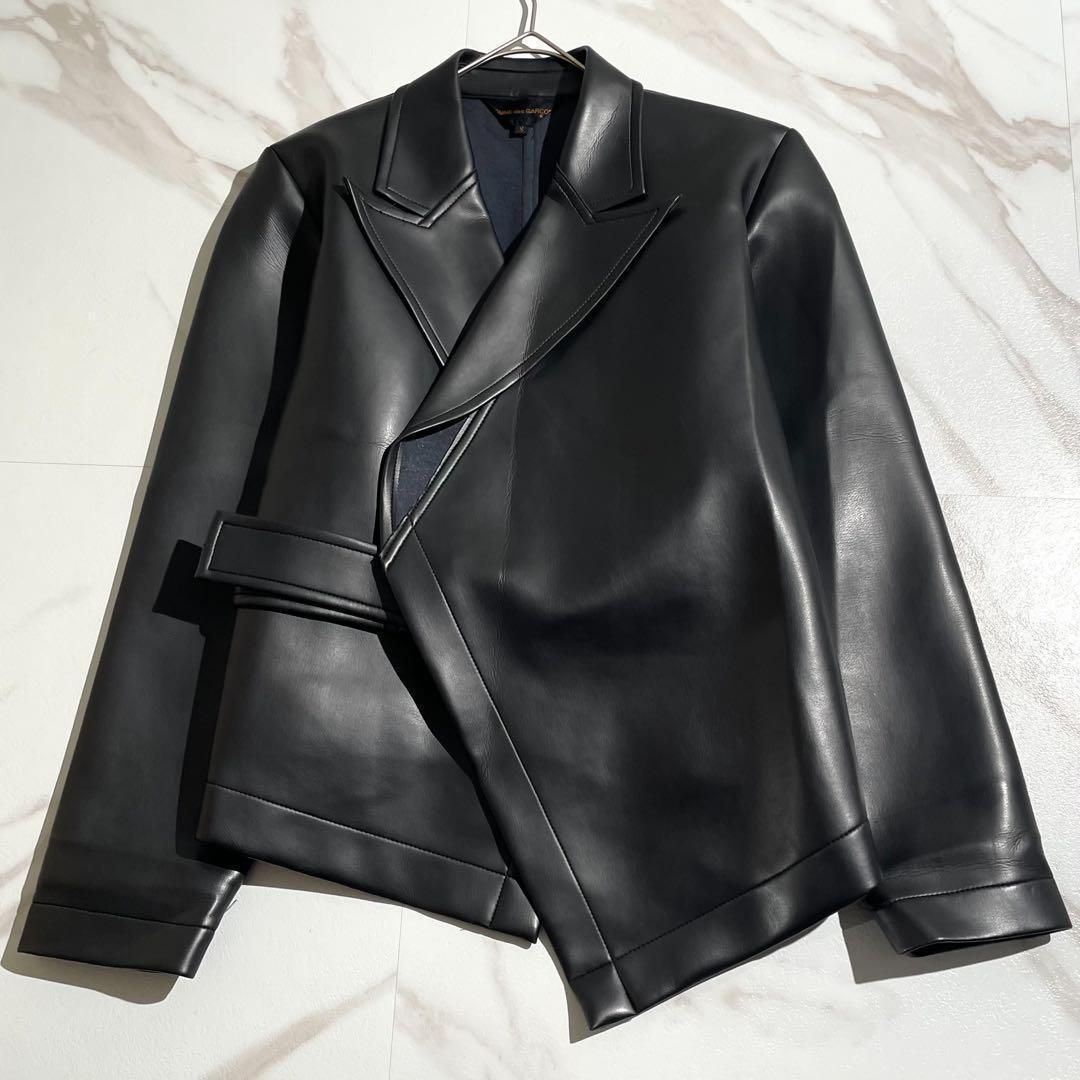 COMME des GARCONS コムデギャルソン 名作 アーカイブ archive 1980s 1980年代 ライダースジャケット エコレザー フェイクレザー ベルテッド ブラック 黒 S レディース GJ-05016S