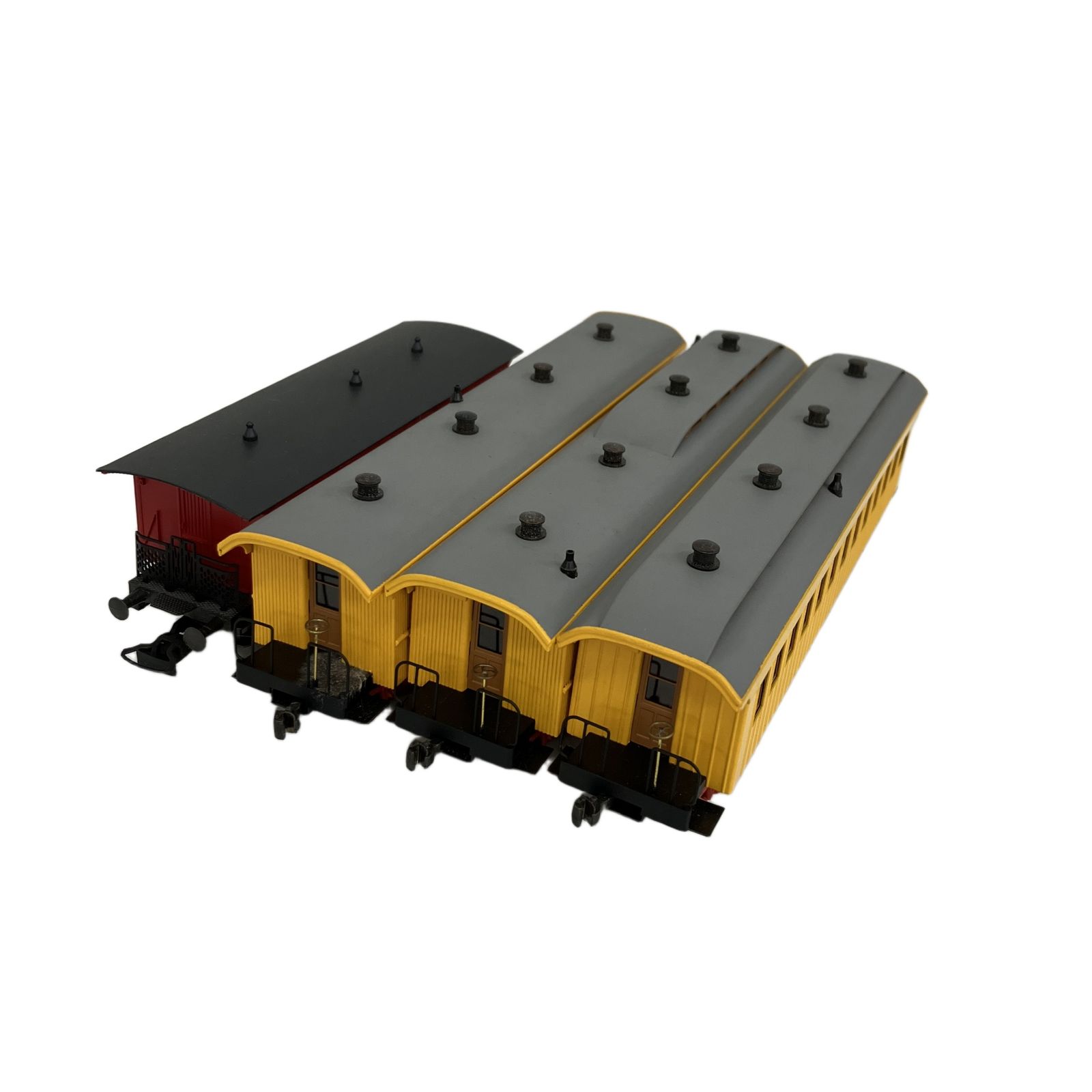 メーカー不明 国鉄 ダブルルーフ客車 塗装済み完成品 木製 計2両セットHOゲージ 鉄道模型