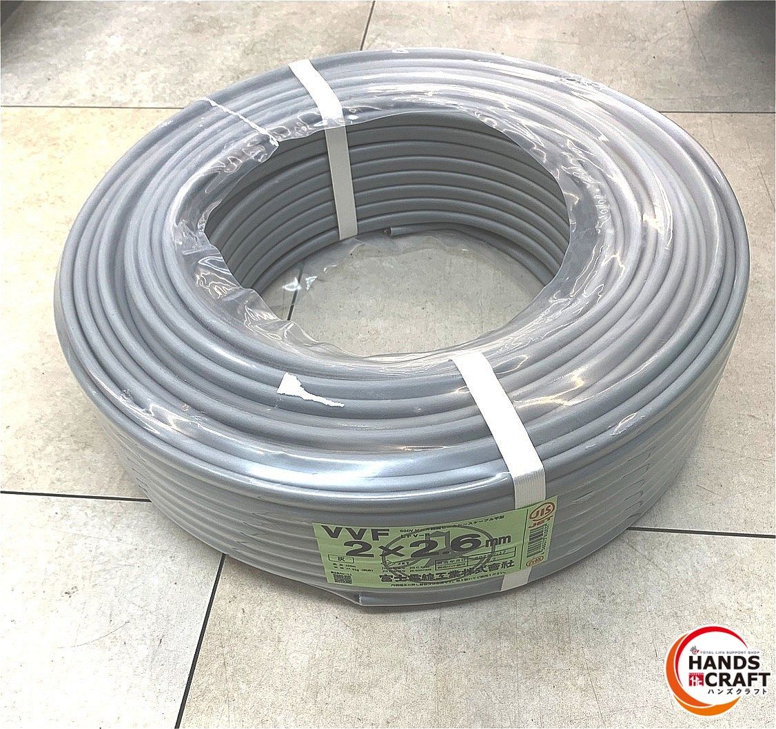 富士 2 6ｍｍ VVFケーブル 1巻 600 V 100ｍ 灰 製造年月日 2025 17 発送時伝票直貼り