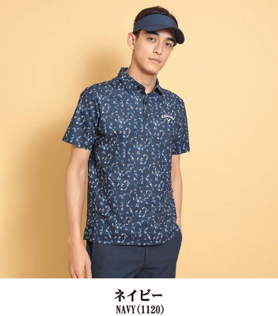 キャロウェイ 幾何学ロゴプリント カノコ 半袖 ポロシャツ ゴルフウェア メンズ 2025年春夏モデル M-3L C25134111 種類8：ホワイト(1030)/3L キャロウェイ 幾何学ロゴプリント カノコ