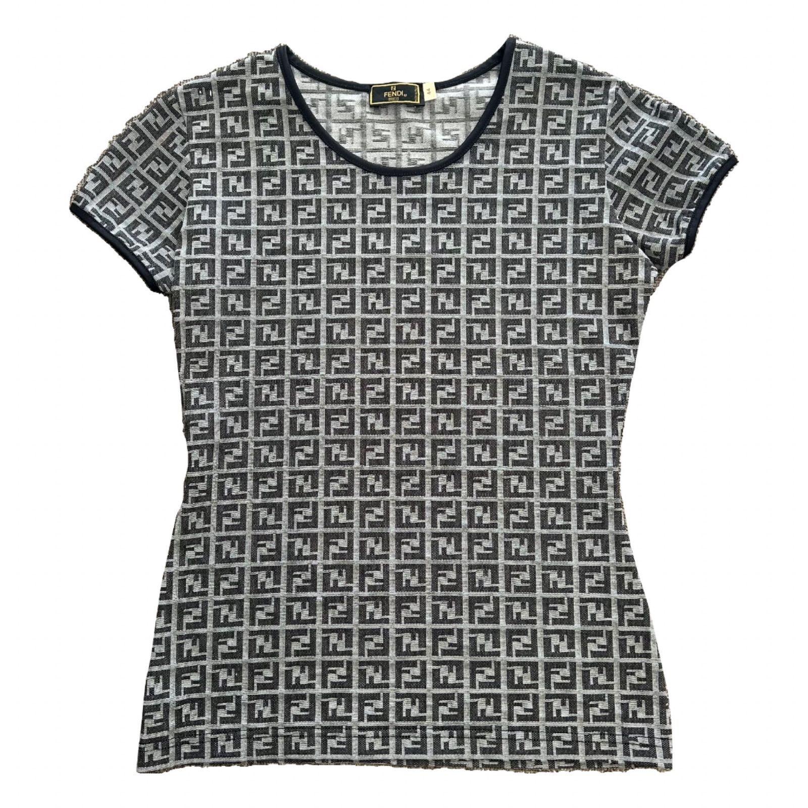 FENDI フェンディ ズッカ ブラック Tシャツ 44 ロゴ グレー レディース 半袖