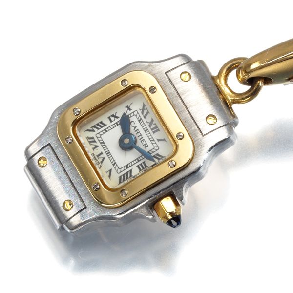 カルティエ ペンダントトップ サファイア サントスガルベ 時計 チャーム K 18 YG WG ガラス 175467 大幅 げ品